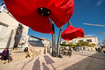 De bloemen bieden schaduw voor wandelaars. Copyright: Dor Kedmi, 2014