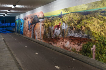 Leidse fietstunnel beplakt met kunstwerk
